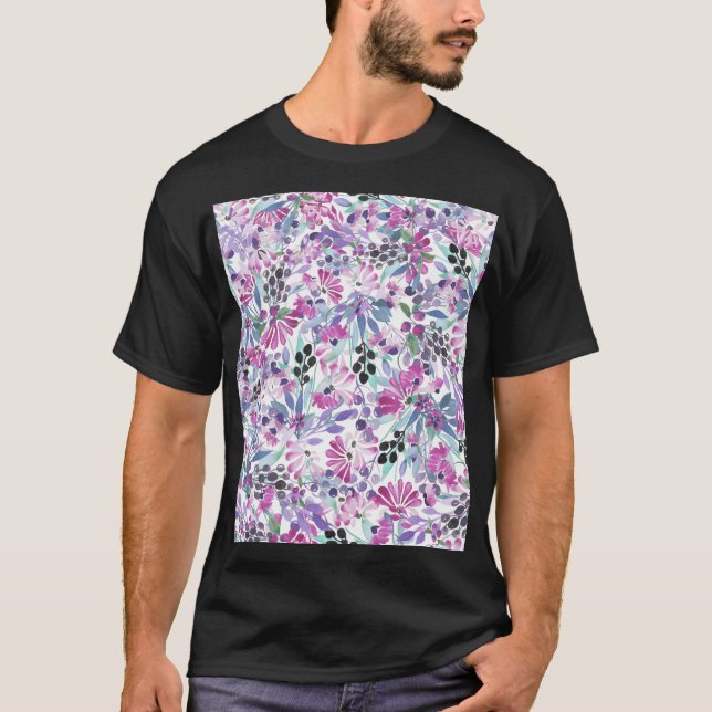 Purple Flowers & Berries: Watercolor T-Shirt (Front)