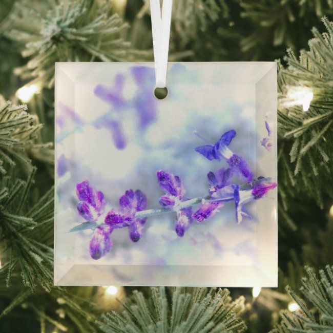 Purple Flowers Beveled Glass Ornament