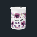 purple flowers beverage pitcher<br><div class="desc">Discover a modern and elegant design featuring a stunning arrangement of purple flowers. The delicate blooms are beautifully highlighted against a soft backdrop, blending contemporary style with nature's charm. Perfect for adding a touch of sophistication to any space, this design captures the graceful essence of purple tones, offering a fresh...</div>