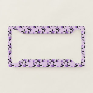 Purple Flowers Black Branches Leaves Gardener License Plate Frame