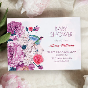 Purple flowers bloom baby shower invitation