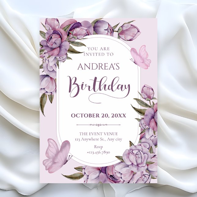 Purple flowers bloom birthday invitation (Creator Uploaded)