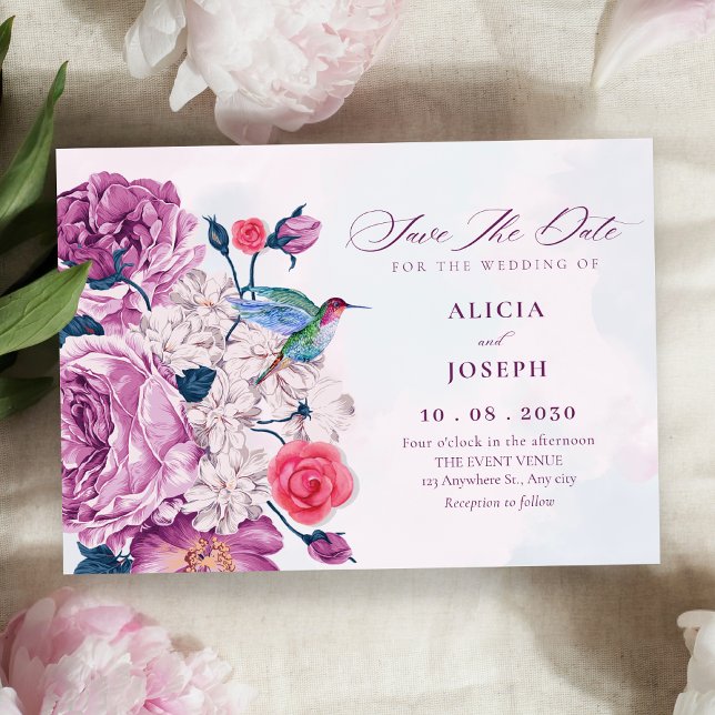 Purple flowers bloom wedding save the date (Creator Uploaded)