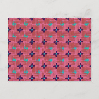 Purple Flowers Blue Sun - Pink Crosshatching Postcard