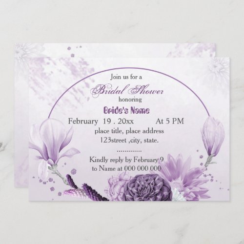 purple flowers botanical bridal shower invitation