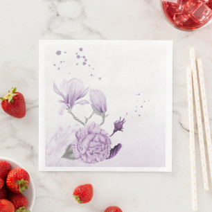 purple flowers botanical wedding paper dinner napkins