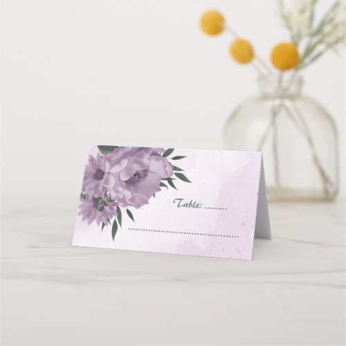 purple flowers botanical wedding place card
