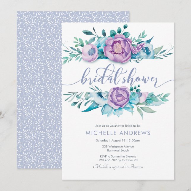 Purple Flowers Bridal Shower Invitation (Front/Back)