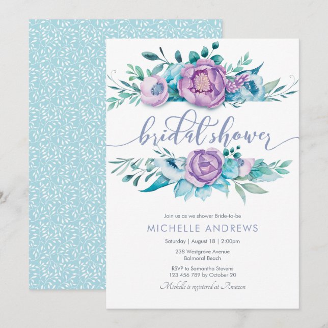 Purple Flowers Bridal Shower Invitation (Front/Back)