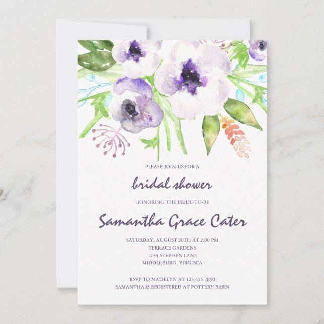 Purple Flowers Bridal Shower Invitation (Front)