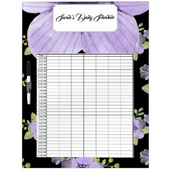 Purple Flowers & Bunny Daily Schedule Dry-erase Board by Allita at Zazzle