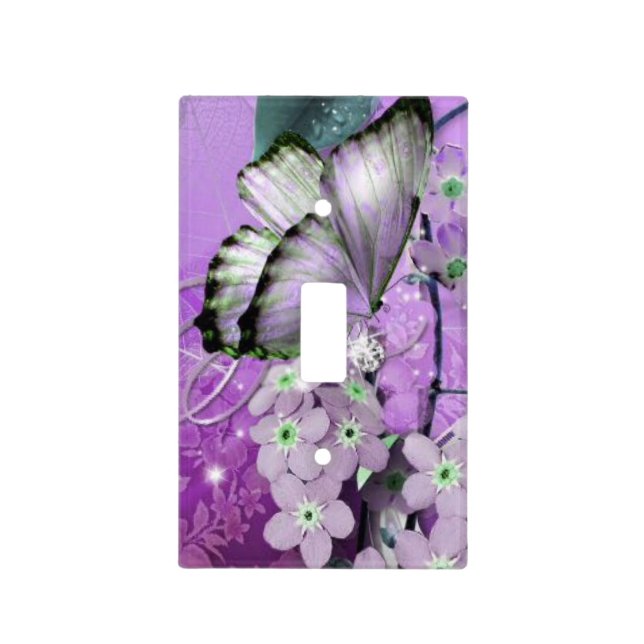 Purple - Flowers & Butterflies Light Switch Cover (Front)