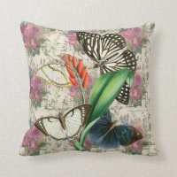 Purple Flowers, Butterflies with Music Throw Pillow