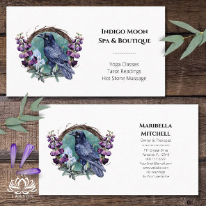 Purple Flowers Celestial Raven Crystals Wreath  Business Card
