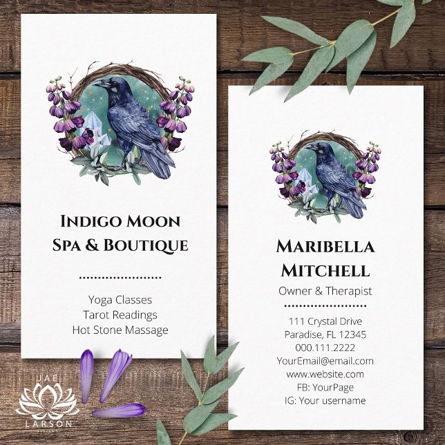 Purple Flowers Celestial Raven Crystals Wreath  Business Card (Creator Uploaded)