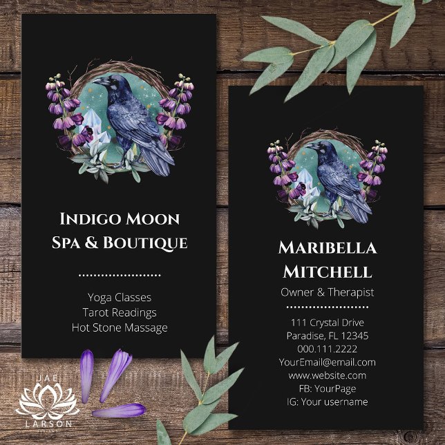 Purple Flowers Celestial Raven Crystals Wreath  Business Card (Creator Uploaded)