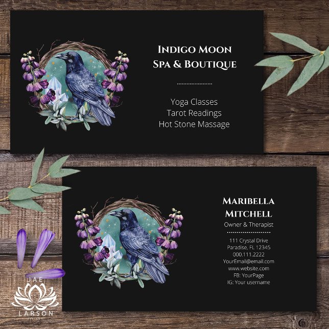 Purple Flowers Celestial Raven Crystals Wreath  Business Card (Creator Uploaded)