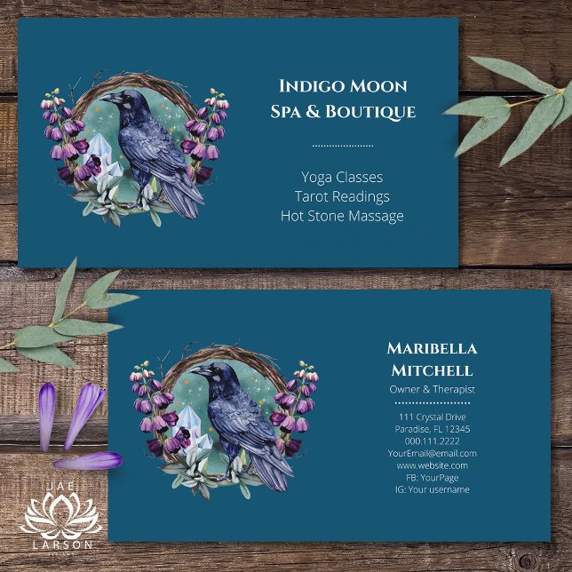 Purple Flowers Celestial Raven Crystals Wreath  Business Card (Creator Uploaded)