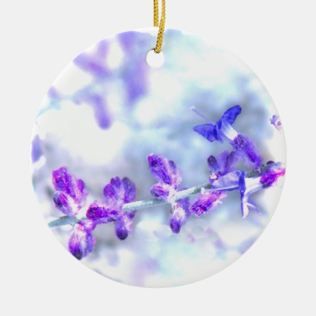 Purple Flowers Ceramic Ornament (Front)