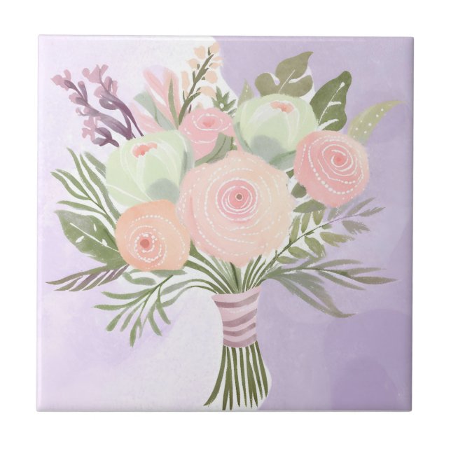 Purple Flowers Ceramic Tile (Front)
