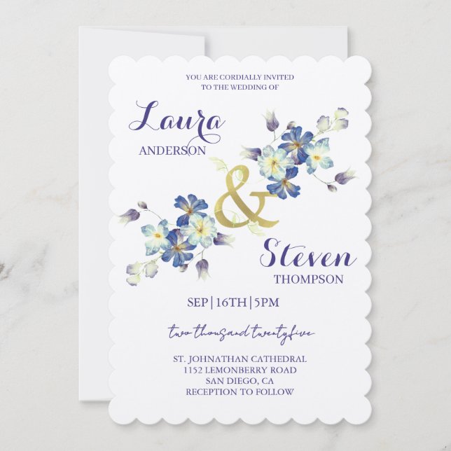 Purple Flowers Decoration Wedding Invitation (Front)