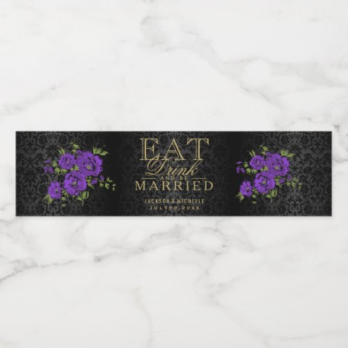 Purple Flowers _ Eat Drink and Be Married Water Bottle Label