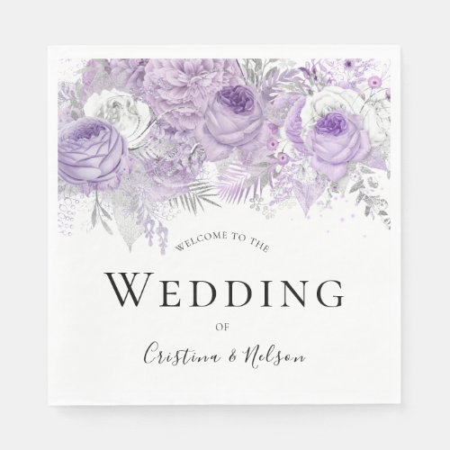 Purple Flowers Elegant Wedding Party Reception Napkins
