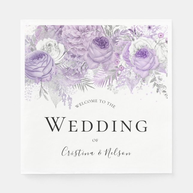 Purple Flowers Elegant Wedding Party Reception Napkins (Front)