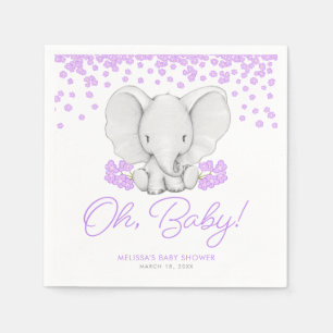 Purple Flowers Elephant Girl Baby Shower Napkins