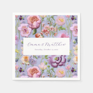 Purple Flowers Embroidery Wedding Napkins