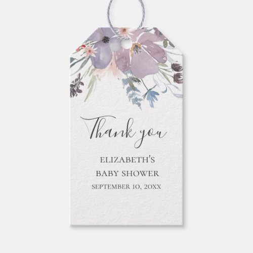 Purple flowers Floral baby shower thank you Gift Tags