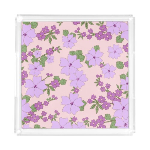 Purple Flowers Floral Pattern Pattern Of Flowers Acrylic Tray