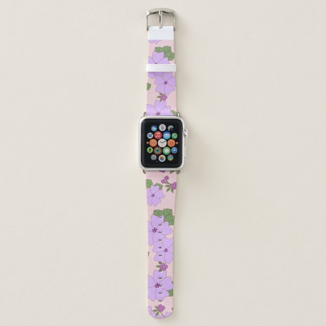 Purple Flowers, Floral Pattern, Pattern Of Flowers Apple Watch Band (Front)