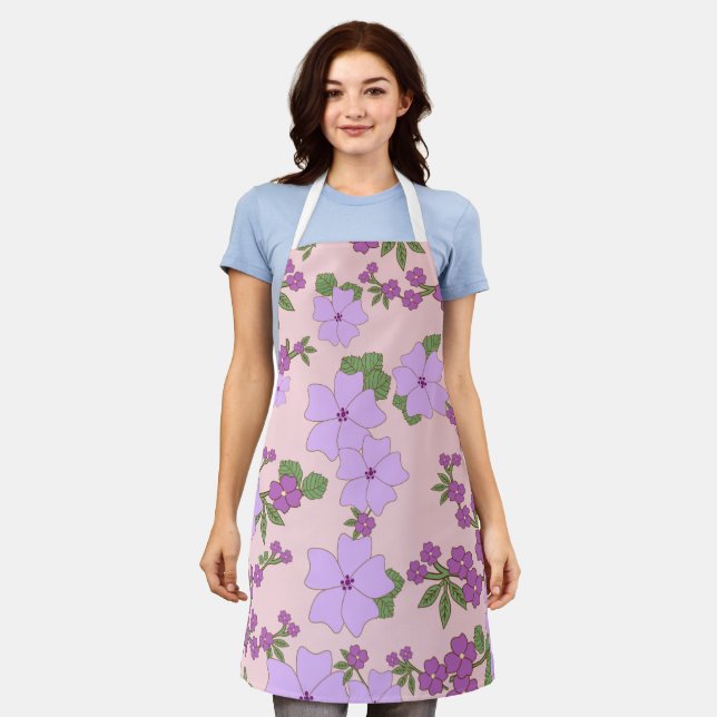 Purple Flowers, Floral Pattern, Pattern Of Flowers Apron (Worn)