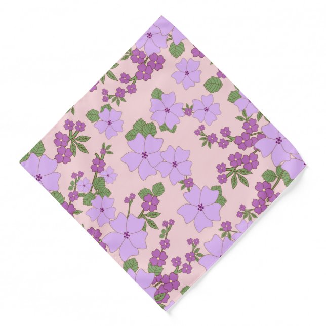 Purple Flowers, Floral Pattern, Pattern Of Flowers Bandana (Front)