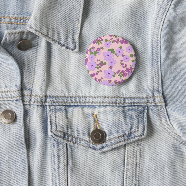Purple Flowers, Floral Pattern, Pattern Of Flowers Button (In Situ)