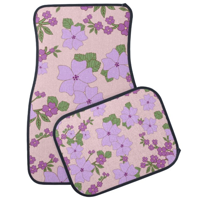 Purple Flowers, Floral Pattern, Pattern Of Flowers Car Floor Mat (Set)