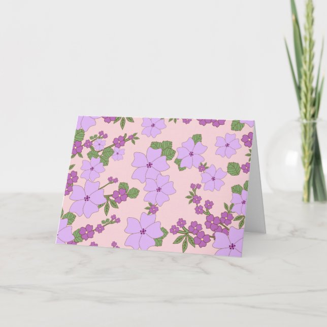 Purple Flowers, Floral Pattern, Pattern Of Flowers Card (Front)