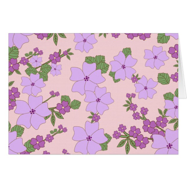 Purple Flowers, Floral Pattern, Pattern Of Flowers Cards (Front Horizontal)