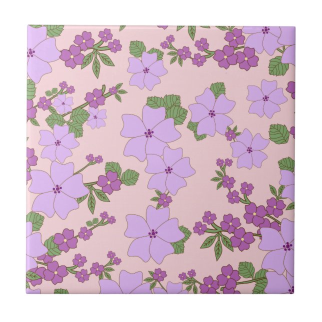 Purple Flowers, Floral Pattern, Pattern Of Flowers Ceramic Tile (Front)