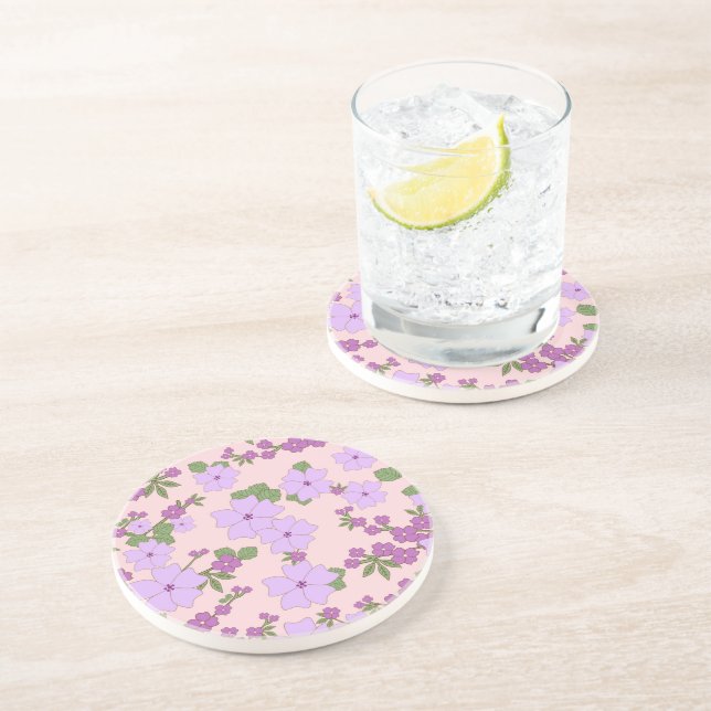 Purple Flowers, Floral Pattern, Pattern Of Flowers Coaster (Side)