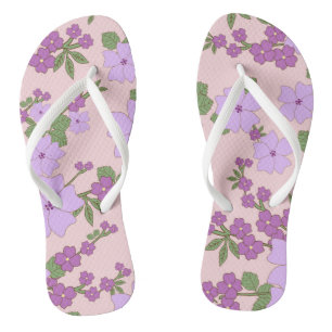 Purple Flowers, Floral Pattern, Pattern Of Flowers Flip Flops