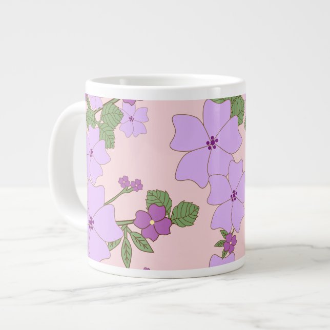 Purple Flowers, Floral Pattern, Pattern Of Flowers Giant Coffee Mug (Front Left)