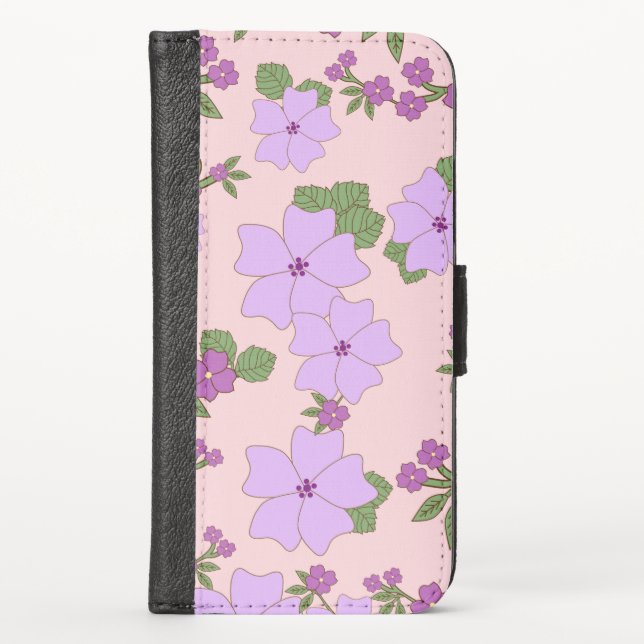 Purple Flowers, Floral Pattern, Pattern Of Flowers iPhone Wallet Case (Front)