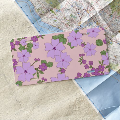 Purple Flowers Floral Pattern Pattern Of Flowers License Plate