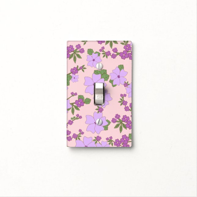 Purple Flowers, Floral Pattern, Pattern Of Flowers Light Switch Cover (In Situ)