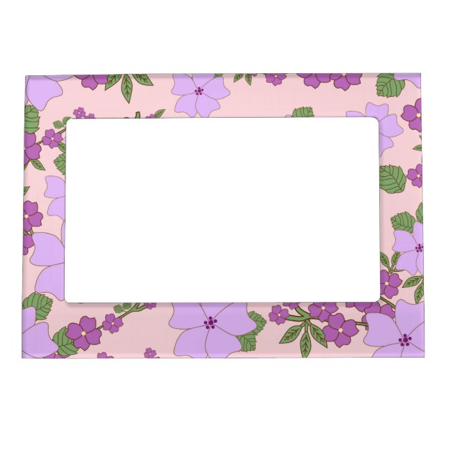 Purple Flowers, Floral Pattern, Pattern Of Flowers Magnetic Frame (Front)