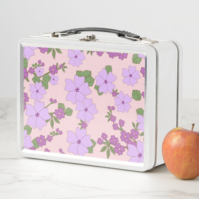 Purple Flowers, Floral Pattern, Pattern Of Flowers Metal Lunch Box (In Situ)