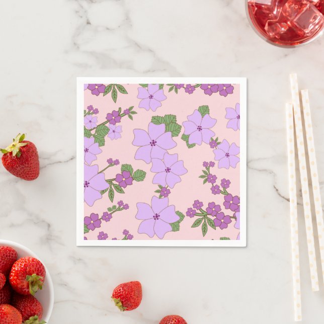 Purple Flowers, Floral Pattern, Pattern Of Flowers Napkins (Insitu)