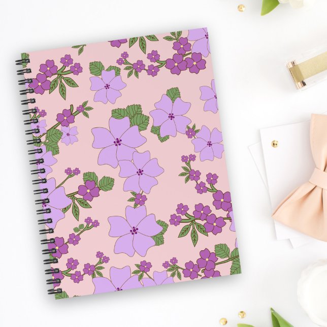 Purple Flowers, Floral Pattern, Pattern Of Flowers Notebook (Creator Uploaded)